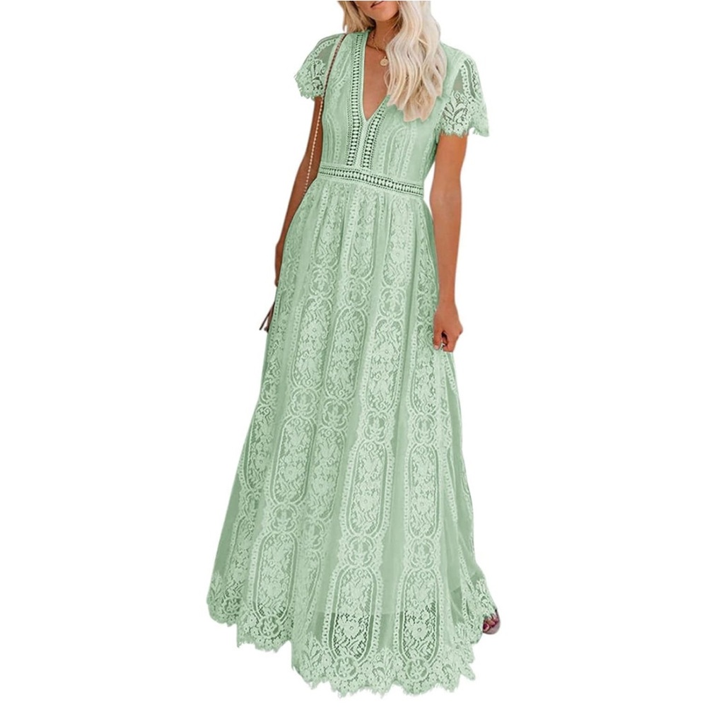 MEROKEETY Women's V Neck Short Sleeve Floral Lace Dress size large